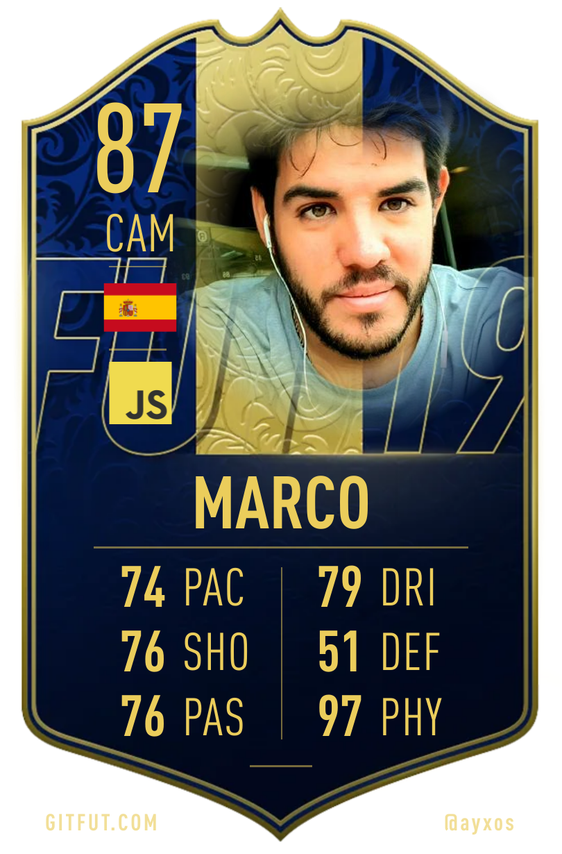 GitFut player card for Marco A. Pajares Silva — 87 CAM, JavaScript